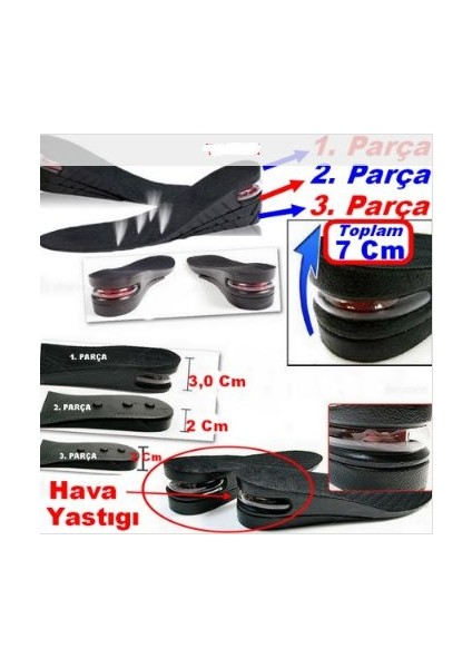 Unisex Hava Yastıklı 7cm Gizli Boy Uzatıcı Tabanlık Ortopedik Ayakkabı Tabanlığı Topuk Yükseltici