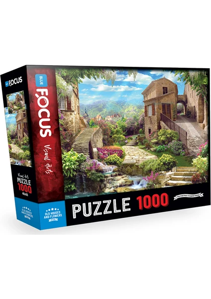 Blue Focus 1000 Parça Puzzle - Old Houses And Flowers