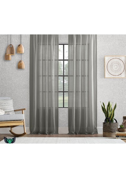 Anatolia Home Keten Düz Tül Perde Pilesiz Gri
