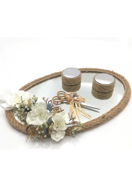 Söz Nişan Yüzük Tepsisi ve Damat Fincanı Kahve Tepsi TAKIMI NATUREL 54463