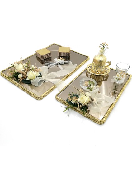 Söz Nişan Tepsisi ve Damat Kahve Fincan Tepsisi TAKIMI ALTIN 54414