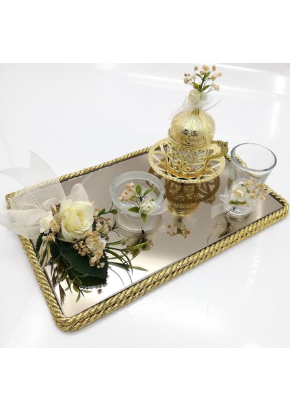 Söz Nişan Tepsisi ve Damat Kahve Fincan Tepsisi TAKIMI ALTIN 54414