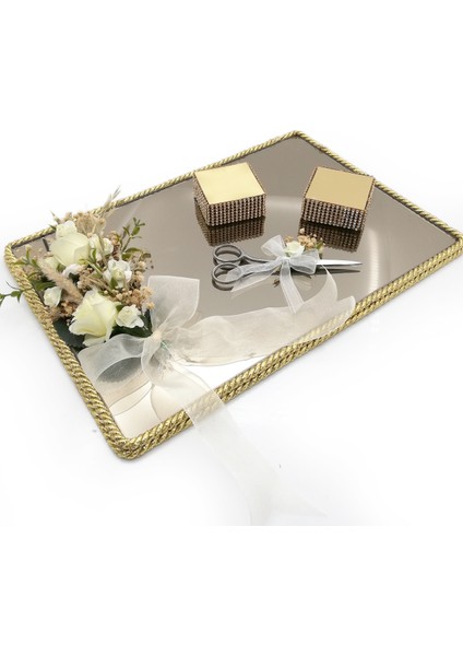 Söz Nişan Tepsisi ve Damat Kahve Fincan Tepsisi TAKIMI ALTIN 54414