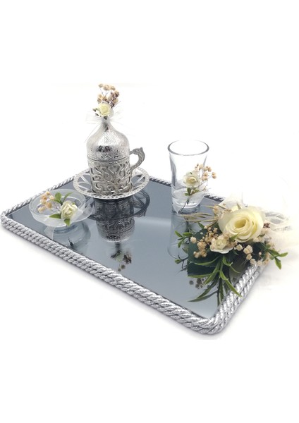 Söz Nişan Yüzük Tepsisi ve Damat Fincanı Kahve Tepsi TAKIMI BEYAZ 54431