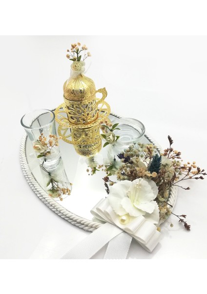 Söz Nişan Yüzük Tepsisi ve Damat Fincanı Kahve Tepsi TAKIMI BEYAZ 54443