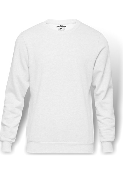 Baskısız Baskı Baskılı Beyaz Erkek Örme Sweatshirt Uzun kol