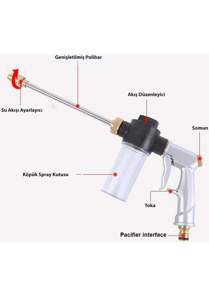 Yüksek Basınç Su Köpük Tabancası Bahçe Sulama Araba Yıkama