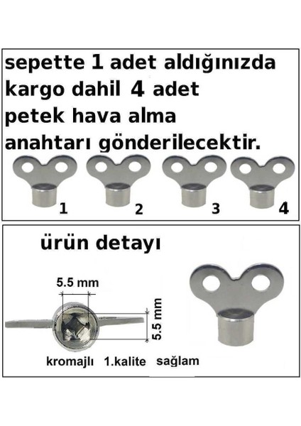 Radyatör Petek Havlupan Hava Alma Purjör Anahtarı 4 Adet