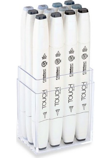 Twin Brush Marker Fırça Uçlu Marker Seti 12 Renk Mavi/yeşil Griler