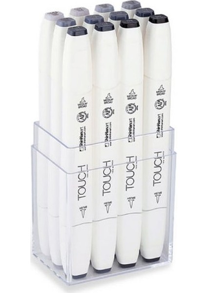 Twin Brush Marker Fırça Uçlu Marker Seti 12 Renk Soğuk Gri