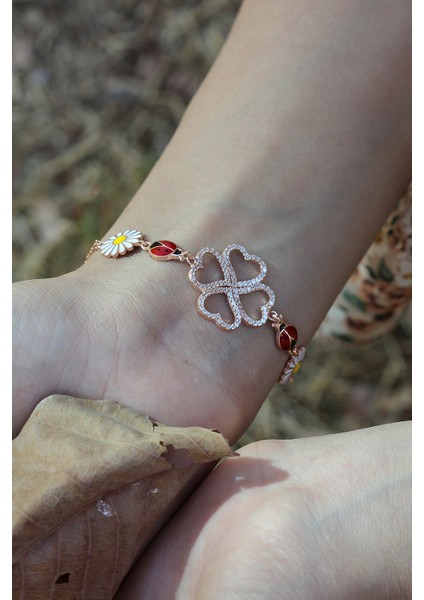 Kalp Model Rose Kaplama Kadın Gümüş Bileklik fiyatları