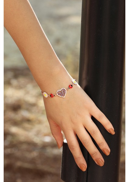 Kalp Model Rose Kaplama Kadın Gümüş Bileklik fiyatları