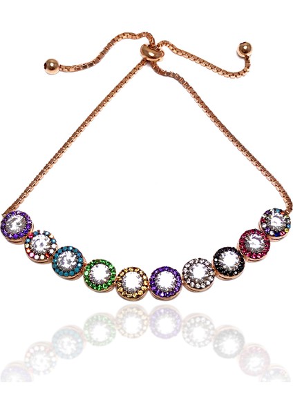 Karışık Renkli Rose Kaplama Asansörlü Kadın Gümüş Bileklik