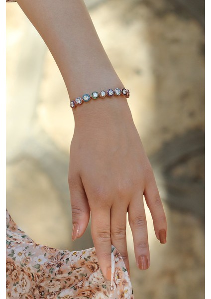 Karışık Renkli Rose Kaplama Asansörlü Kadın Gümüş Bileklik fiyatları