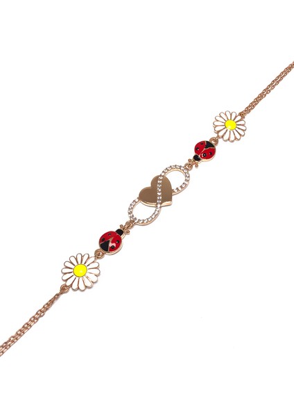 Sonsuzluk ve Kalp Model Rose Kaplama Kadın Gümüş Bileklik