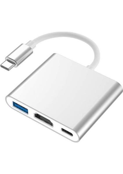 Multiport 4K Type-C To 3 Portlu HDMI - USB - Type-C Çevirici Adaptör Macbook Aparat A2179