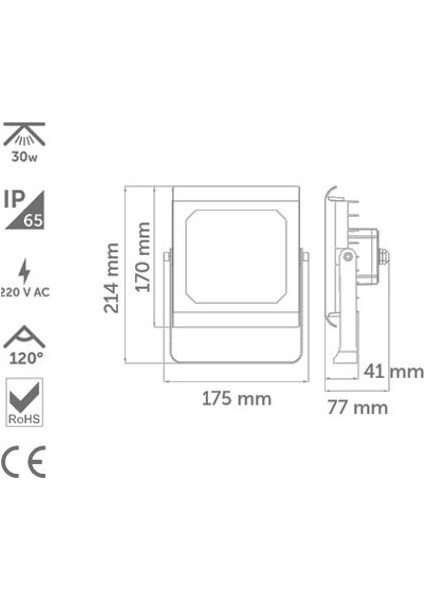 Inoled 30W Prox LED Projektör Beyaz 3000K İN-TLS-5213-02