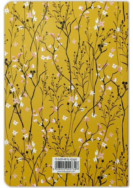 Floral Notes Çizgili Defter Hardal