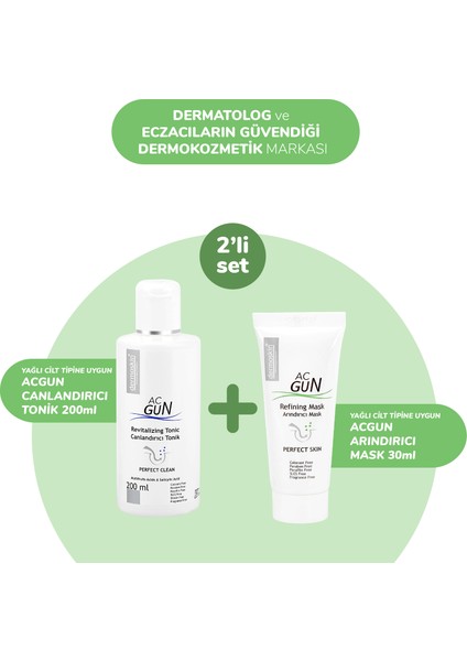 Sivilceli ve Akneli Ciltler Için Acgun Canlandırıcı Tonik 200ML+ Acgun Arındırıcı Mask 30ML 2'li Set