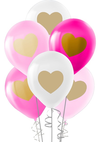 Metalik Altın Kalp Baskılı Lateks Balon 10'lu