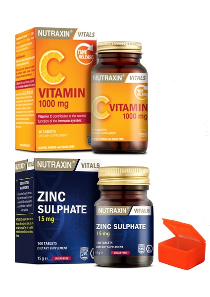 C Vitamin 30 Tablet 1000 mg - Nutraxin Zinc Sulphate 100 Tablets + Hap Kutusu