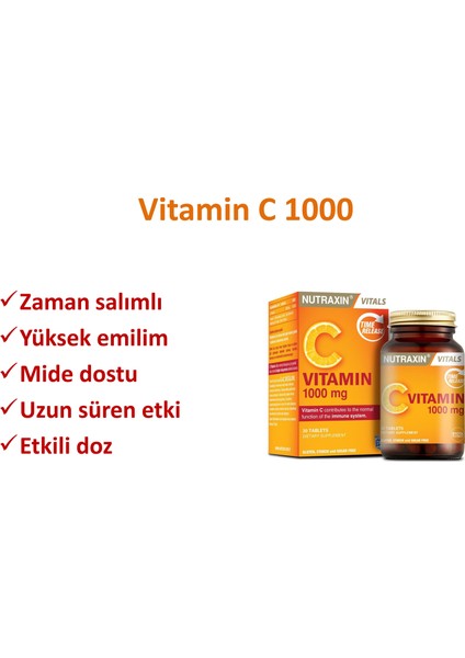 C Vitamin 30 Tablet 1000 mg - Nutraxin Zinc Sulphate 100 Tablets + Hap Kutusu indirimleri
