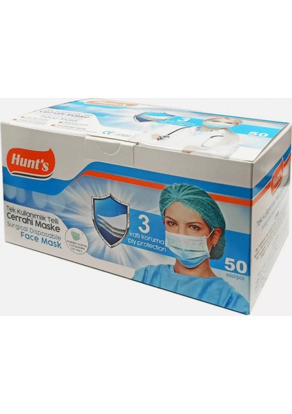 3 Katlı Meltblown Ultrasonik Telli Cerrahi Elastik Kulak Kumaşlı Maske 50 Adet
