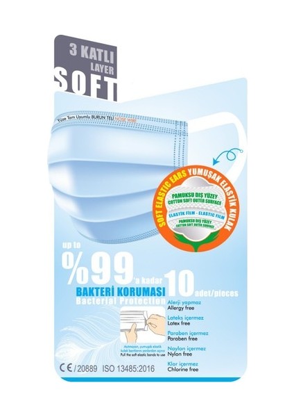 3 Katlı Meltblown Ultrasonik Telli Cerrahi Elastik Kulak Kumaşlı Maske 50 Adet fiyatları