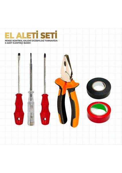 El Aleti Seti- Pense-Kontrolkalemi-Düz&yıldız Tornavida-2 'li Elektirikci Bandı
