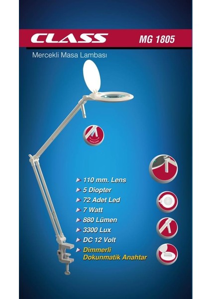 MG-1805 Masa Üstü Ledli 5x Büyüteç Mercek