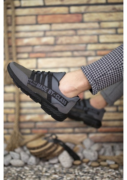 Gri Erkek Cilt Sneaker 0012SANTO