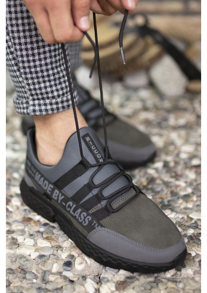 Gri Erkek Cilt Sneaker 0012SANTO