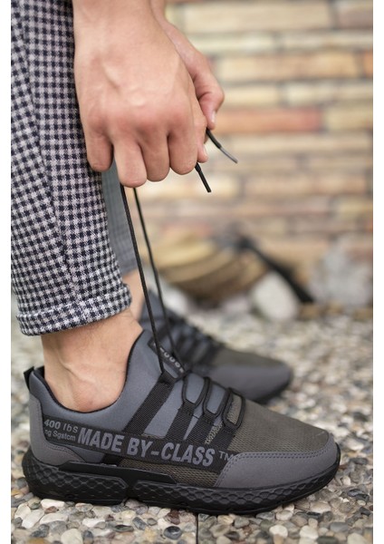 Gri Erkek Cilt Sneaker 0012SANTO