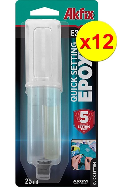 E340 Hızlı Epoksi Yapıştırıcı Şırınga 25 ml 12'li