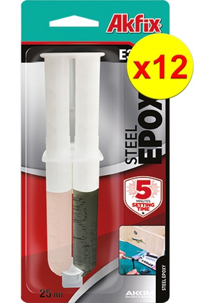 E350 Epoksi Çelik Yapıştırıcı Şırınga 25 ml 12'li