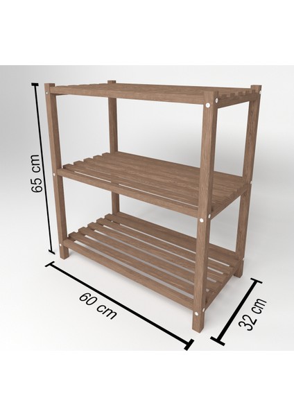 Ahşap 3 Raflı Ayakkabılık Ceviz