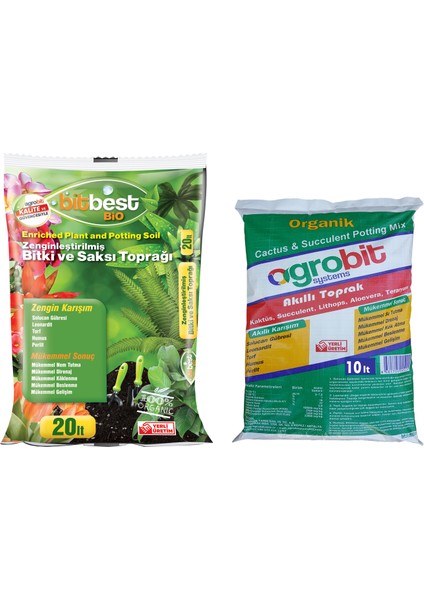 Bitbest Bio 20lt Bitki Saksı Toprağı + Agrobit Akıllı Kaktüs Toprağı 10lt