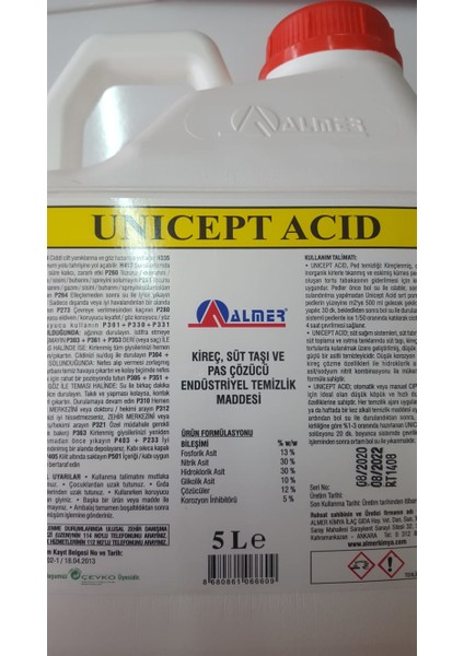 Süt Sağım Makinesi Temizleme Dezenfektanı Unıcept Baz 5 lt