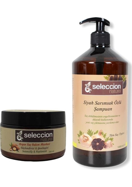 Siyah Sarımsak Özlü Şampuan 1000 ml + Argan Yağı Özlü Saç Maskesi 250 ml