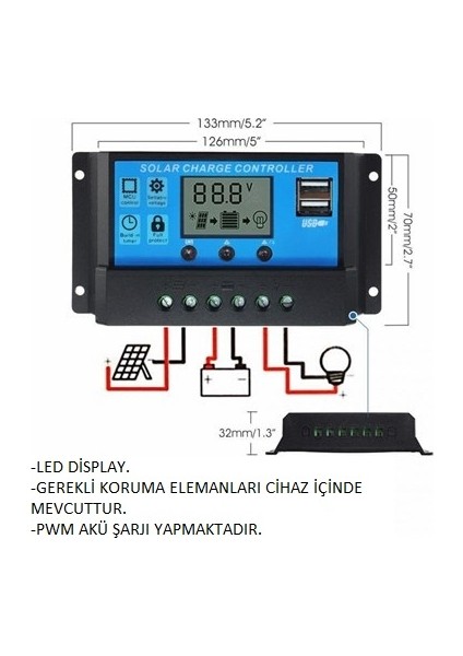10A 12/24V Solar Şarj Kontrol Cihazı modelleri