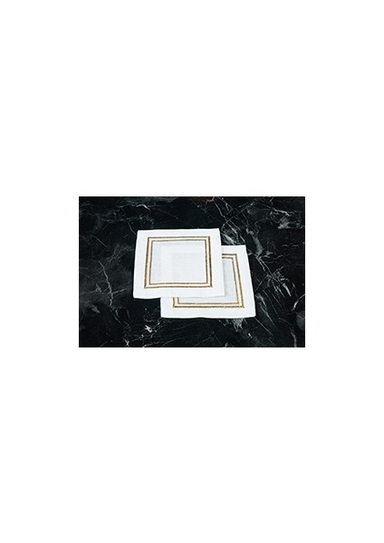 Caka Home 6'li Kokteyl Peçetesi Kare Nakışlı Keten Efektli Altın Sim