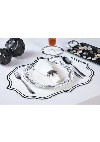Caka Home Kokteyl Peçetesi - Amerikan Servis Oymalı Nakışlı Taş 12 Parça Set
