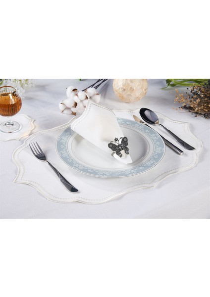Caka Home Kokteyl Peçetesi - Amerikan Servis Oymalı Nakışlı Krem 12 Parça Set