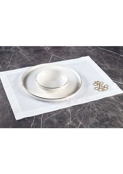 Caka Home Kokteyl Peçetesi - Amerikan Servis 3D Nakışlı Altın 12 Parça Set
