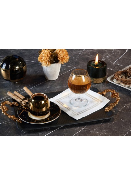 Caka Home 6'li Kokteyl Peçetesi Kare Nakışlı Keten Efektli Taş