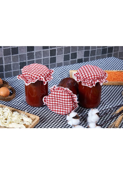Caka Home 3'lü Kumaş Kavanoz Kapağı Ekose Desen Kırmızı