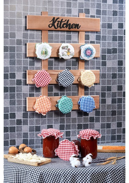 Caka Home 3'lü Kumaş Kavanoz Kapağı Ekose Desen Kırmızı