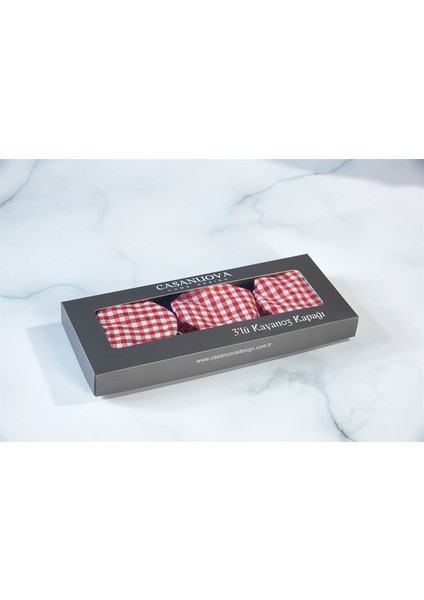 Caka Home 3'lü Kumaş Kavanoz Kapağı Ekose Desen Kırmızı