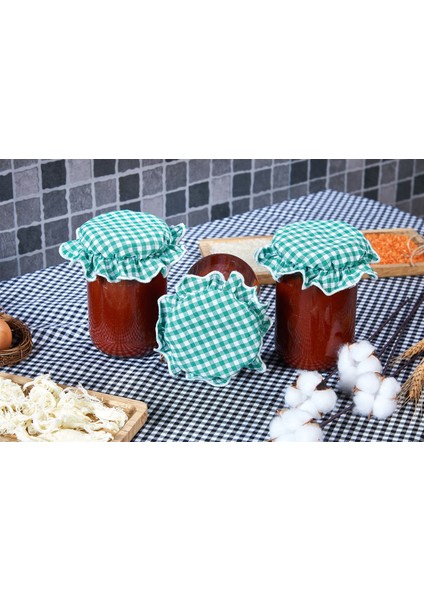 Caka Home 3'lü Kumaş Kavanoz Kapağı Ekose Desen Yeşil