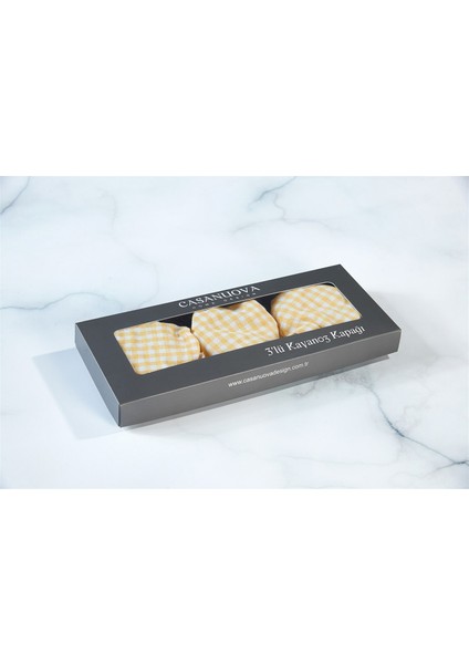 Caka Home 3'lü Kumaş Kavanoz Kapağı Ekose Desen Sarı
